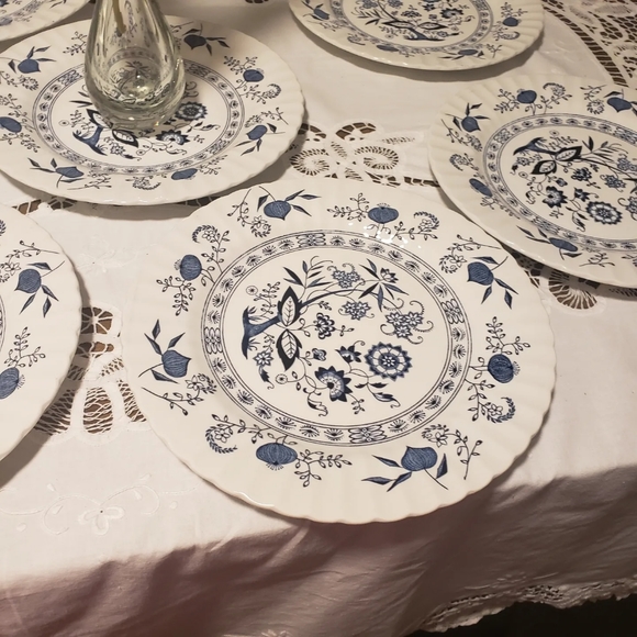 Dining 8 Vintage Meakin England Dinner Plates Blue Nordic Onion